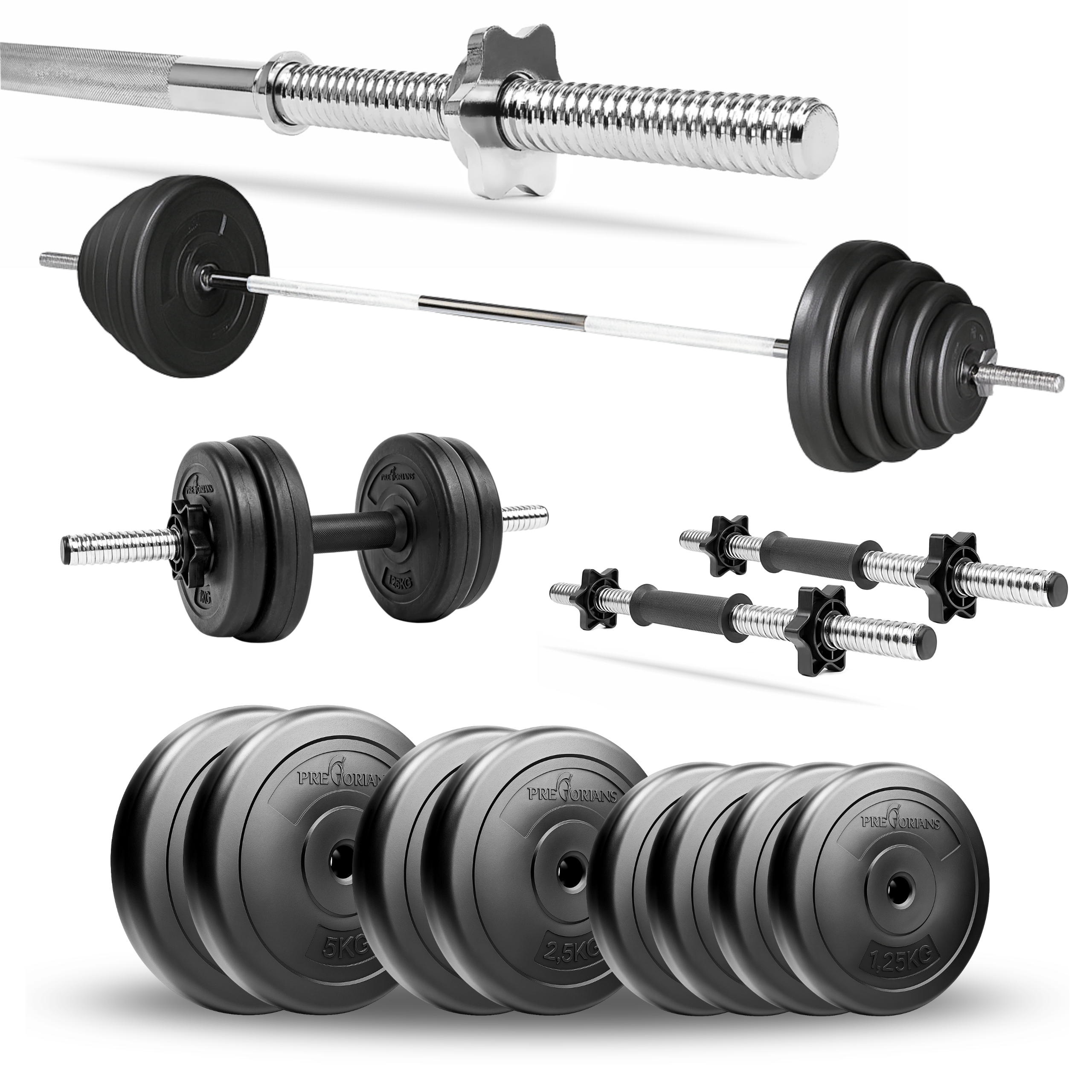 Zestaw do ćwiczeń 29kg - ze sztangą / gryfem prostym 180 cm, nakładem obciążeń i hantlami