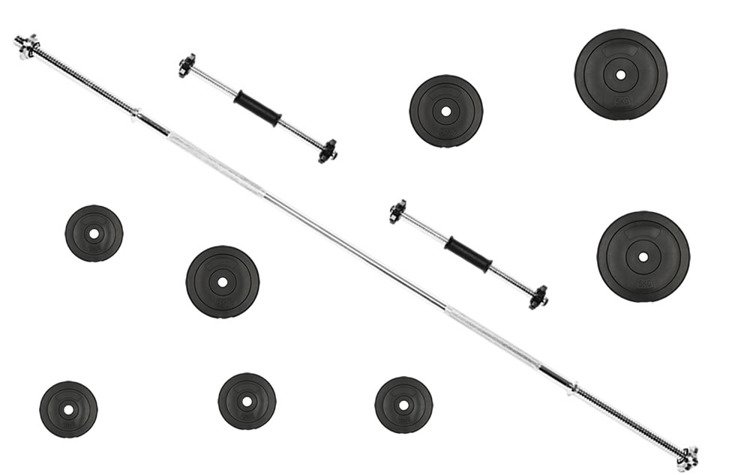Zestaw do ćwiczeń 29kg - ze sztangą / gryfem prostym 180 cm, nakładem obciążeń i hantlami
