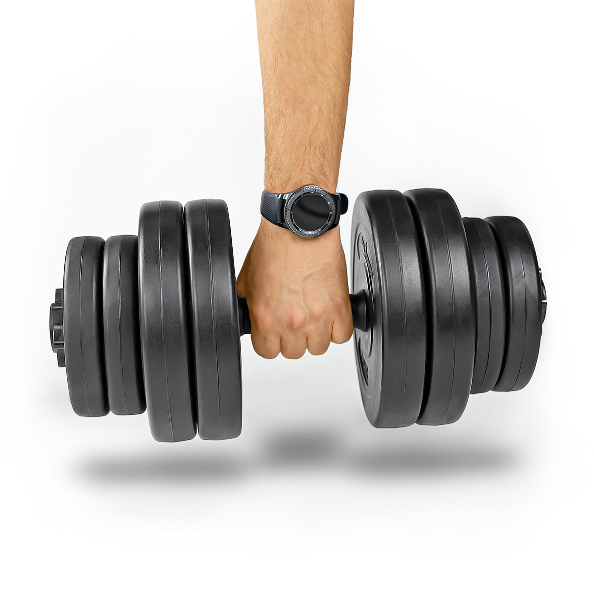 Zestaw hantli 2x15kg hantle 16 talerzy 30 kg srebrne