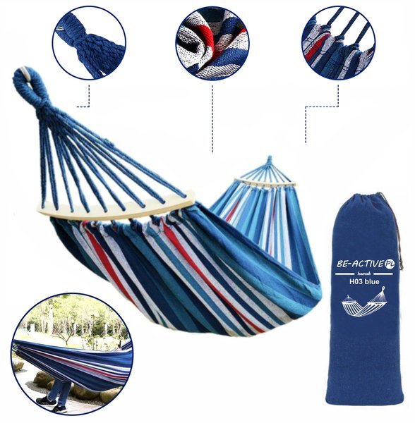 Hamak, huśtawka niebieski 260x150cm H03 Be-Active.pl