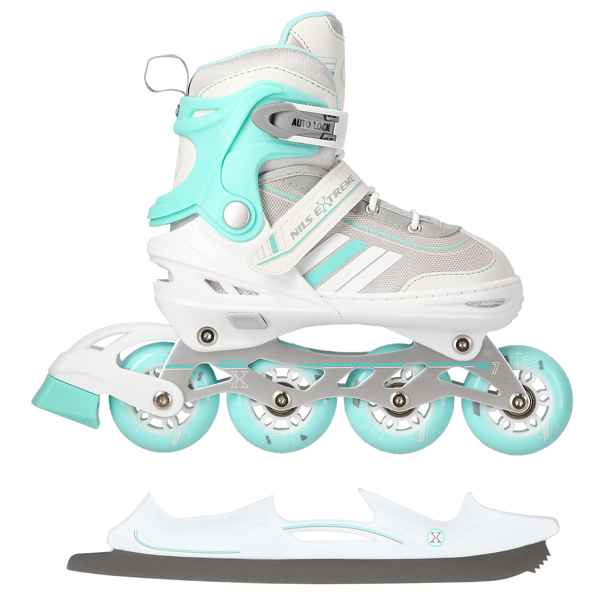 Rolki 2w1 biało-miętowe łyżworolki NH18191 Nils Extreme S