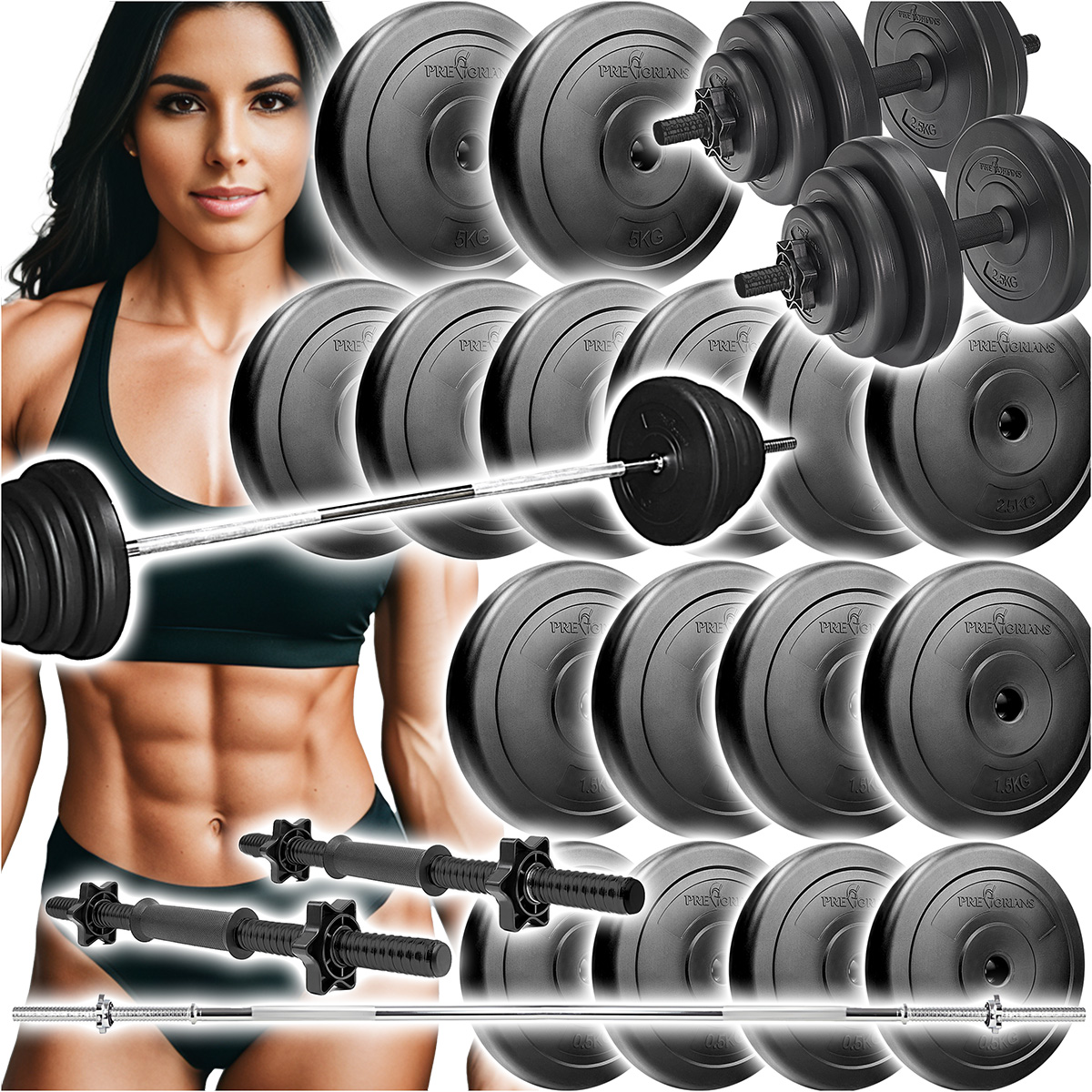 Zestaw do ćwiczeń 42kg - ze sztangą / gryfem prostym 180 cm, nakładem obciążeń i hantlami