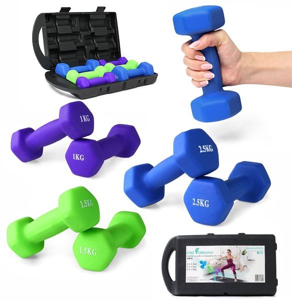 Zestaw 6 ciężarków żeliwnych pokrytych neoprenem w walizce 10kg HW10 Pretorians
