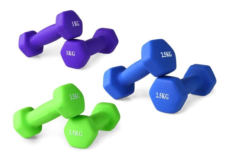 Zestaw 6 ciężarków żeliwnych pokrytych neoprenem w walizce 10kg HW10 Pretorians