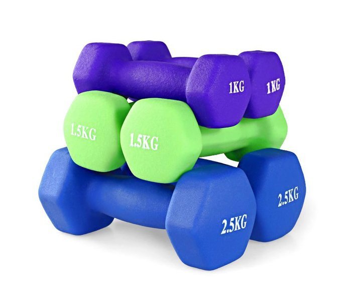 Zestaw 6 ciężarków żeliwnych pokrytych neoprenem w walizce 10kg HW10 Pretorians