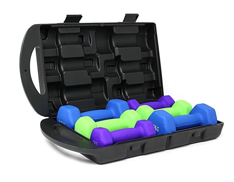 Zestaw 6 ciężarków żeliwnych pokrytych neoprenem w walizce 10kg HW10 Pretorians