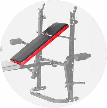 Zestaw do ćwiczeń 91kg z ławką PH 2132 sztangą 180 cm, gryfem 120 cm łamanym, obciążeniem żeliwnym 50 kg i hantlami