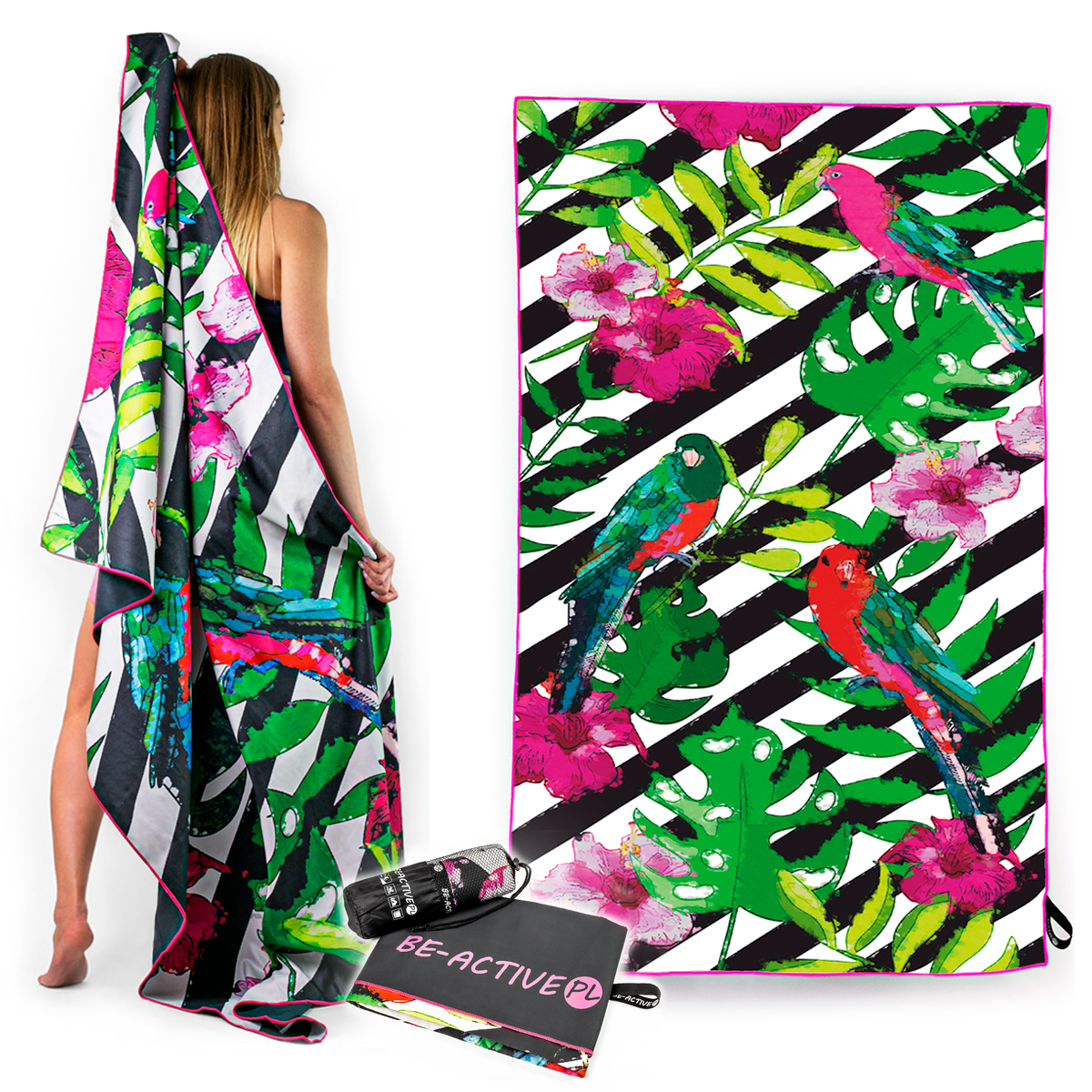 Ręcznik szybkoschnący z mikrofibry 180x100cm Papugi