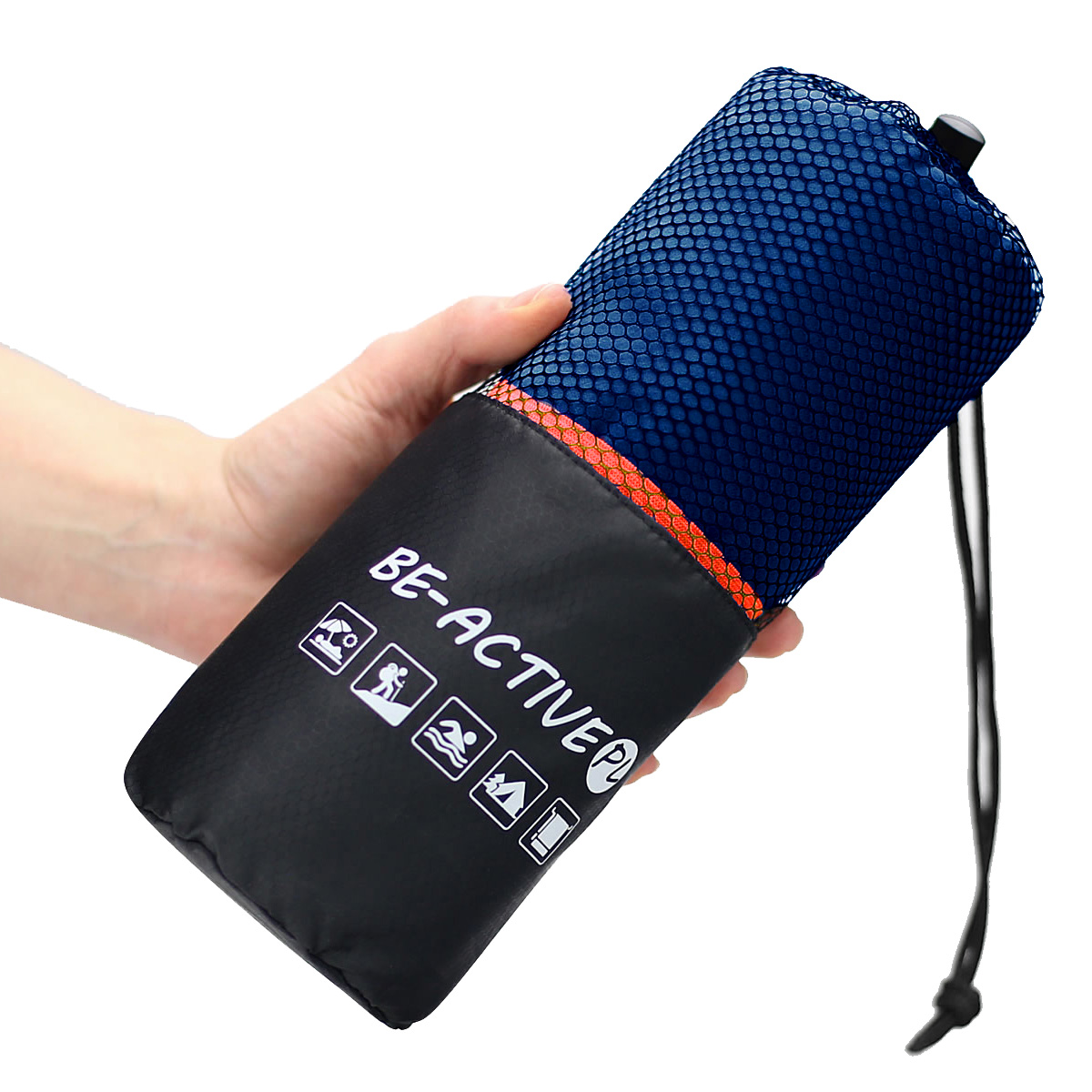 Ręcznik szybkoschnący z mikrofibry 180x100cm granatowo-pomarańczowy