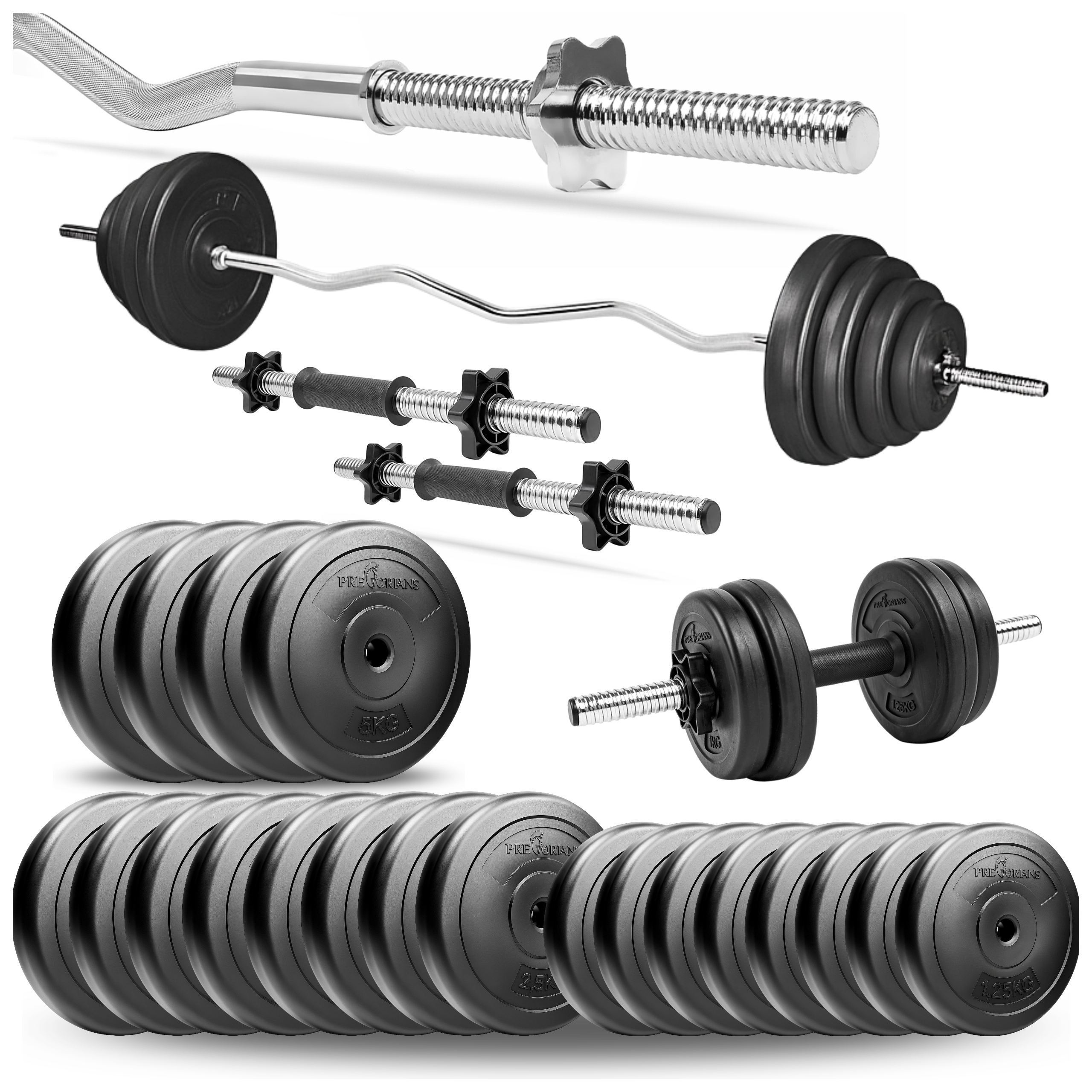Zestaw do ćwiczeń 55kg - z gryfem łamanym 120 cm, nakładem obciążeń i hantlami