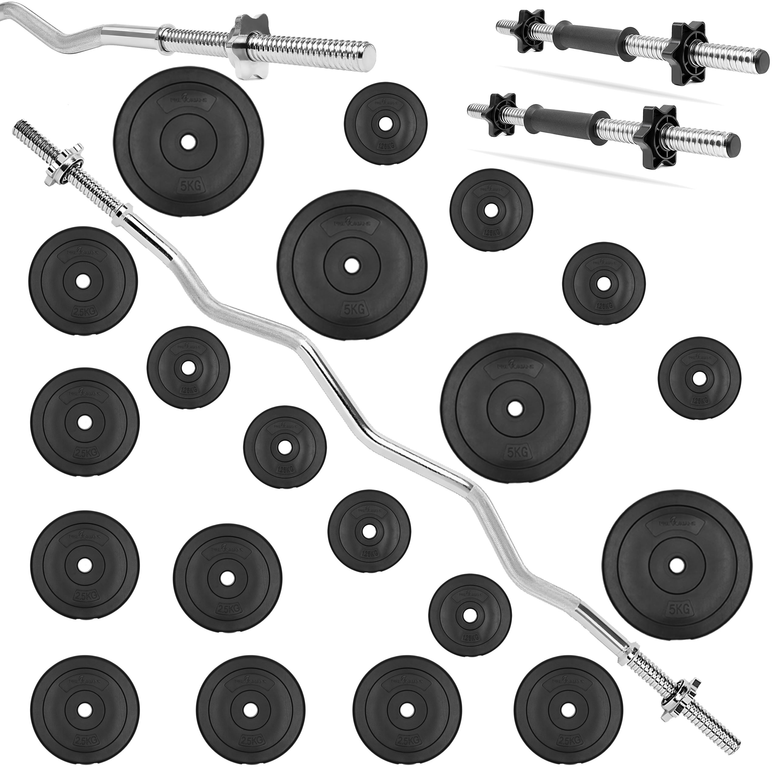 Zestaw do ćwiczeń 55kg - z gryfem łamanym 120 cm, nakładem obciążeń i hantlami