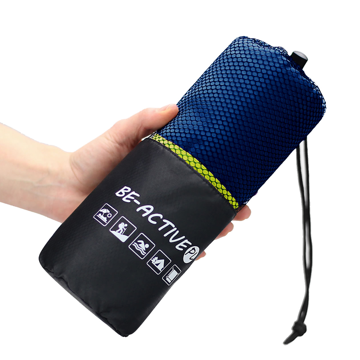 Ręcznik szybkoschnący z mikrofibry 130x80 granatowo-limonkowy