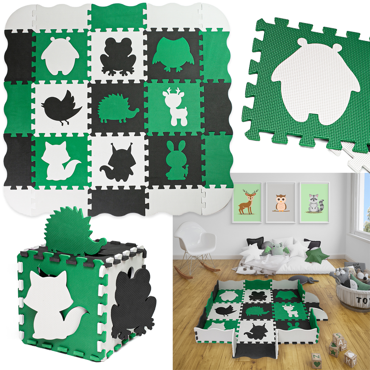 Mata piankowa edukacyjna puzzle dla dzieci 114x114 gruba zielona