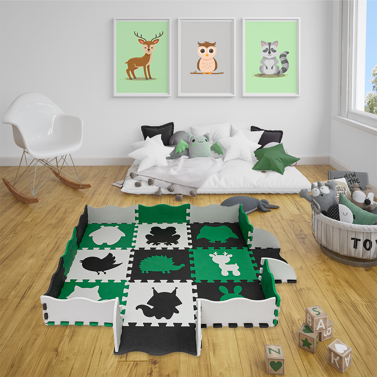 Mata piankowa edukacyjna puzzle dla dzieci 114x114 gruba zielona