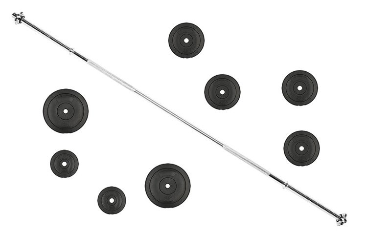 Zestaw do ćwiczeń 30kg - ze sztangą / gryfem prostym 180 cm i nakładem obciążeń