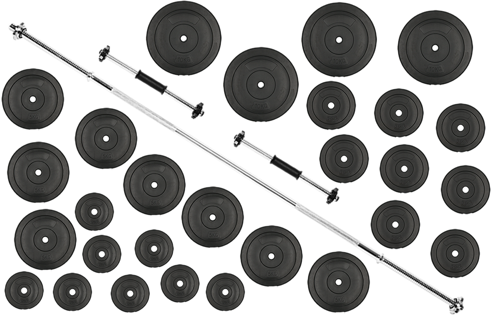 Zestaw do ćwiczeń 118kg - ze sztangą / gryfem prostym 180 cm, nakładem obciążeń i hantlami