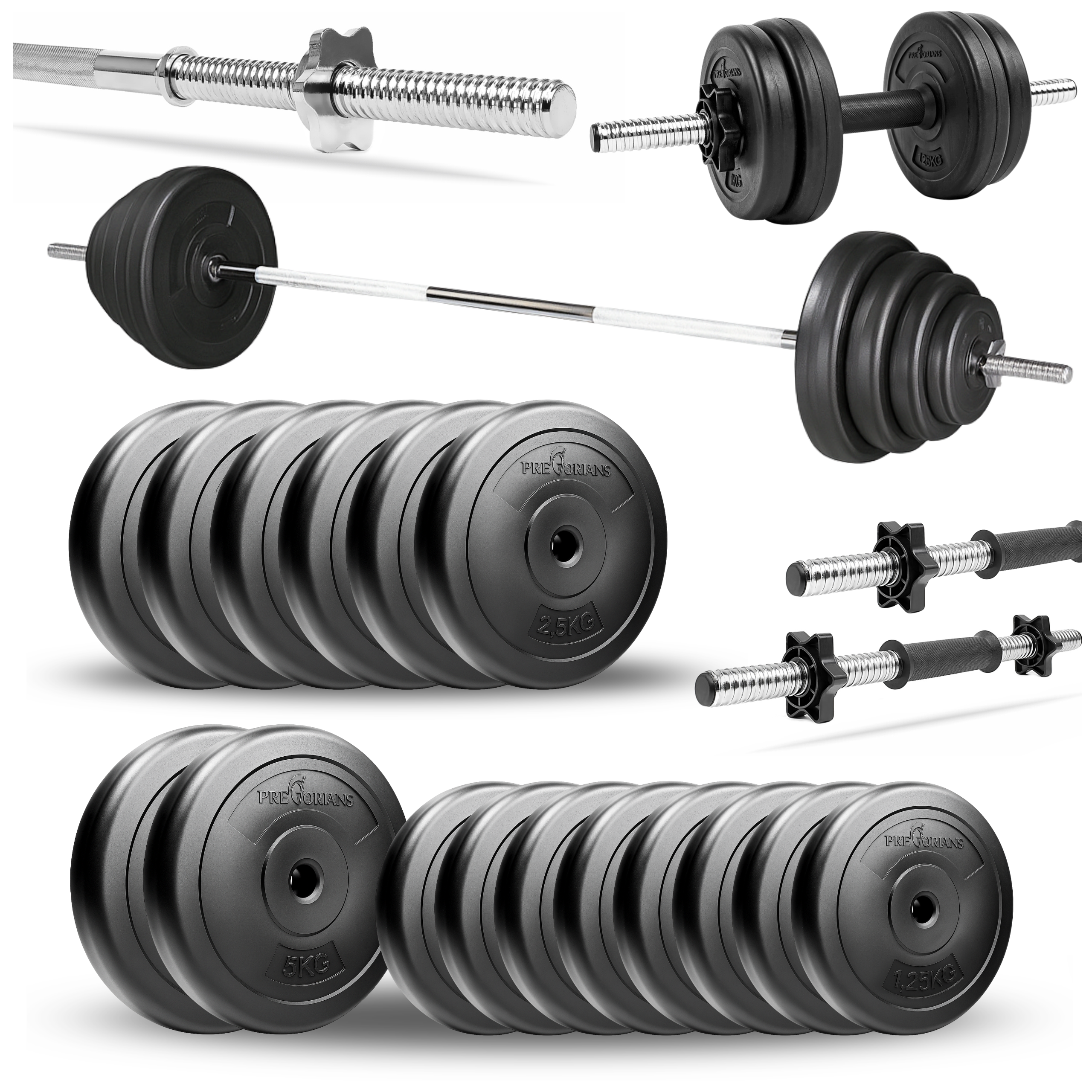 Zestaw do ćwiczeń 42kg - ze sztangą / gryfem prostym 180 cm, nakładem obciążeń i hantlami