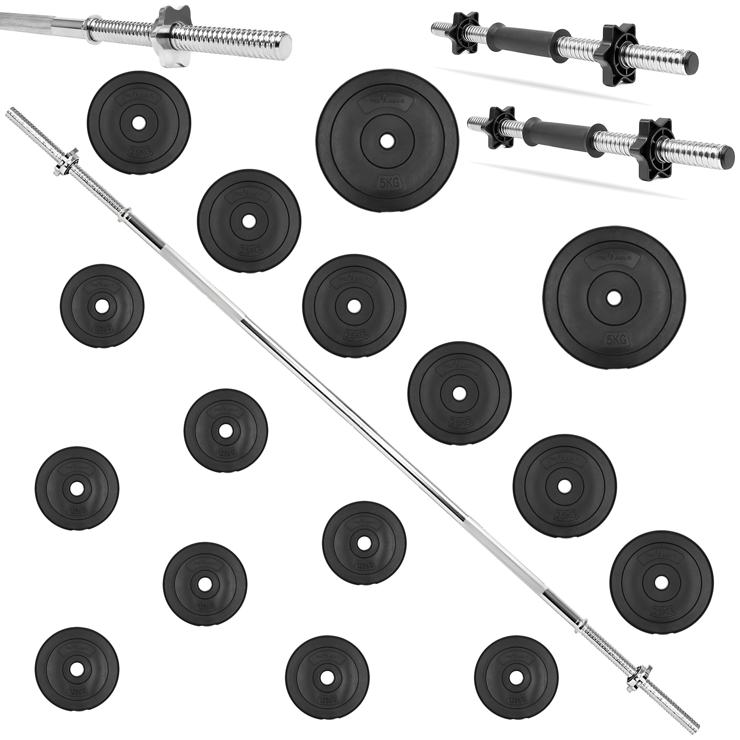 Zestaw do ćwiczeń 42kg - ze sztangą / gryfem prostym 180 cm, nakładem obciążeń i hantlami