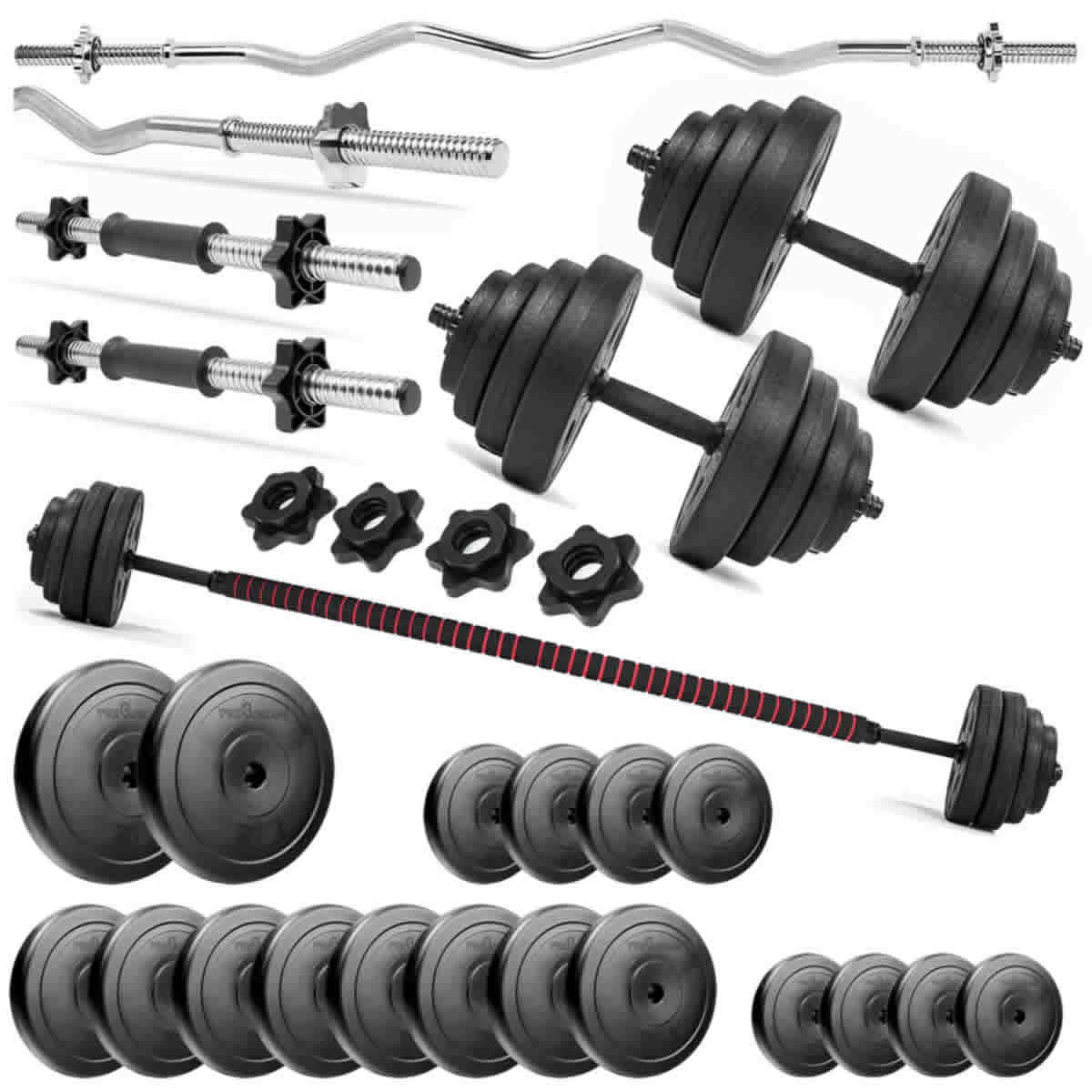 Zestaw do ćwiczeń 40kg - z gryfem łamanym 120 cm, nakładem obciążeń i hantlami