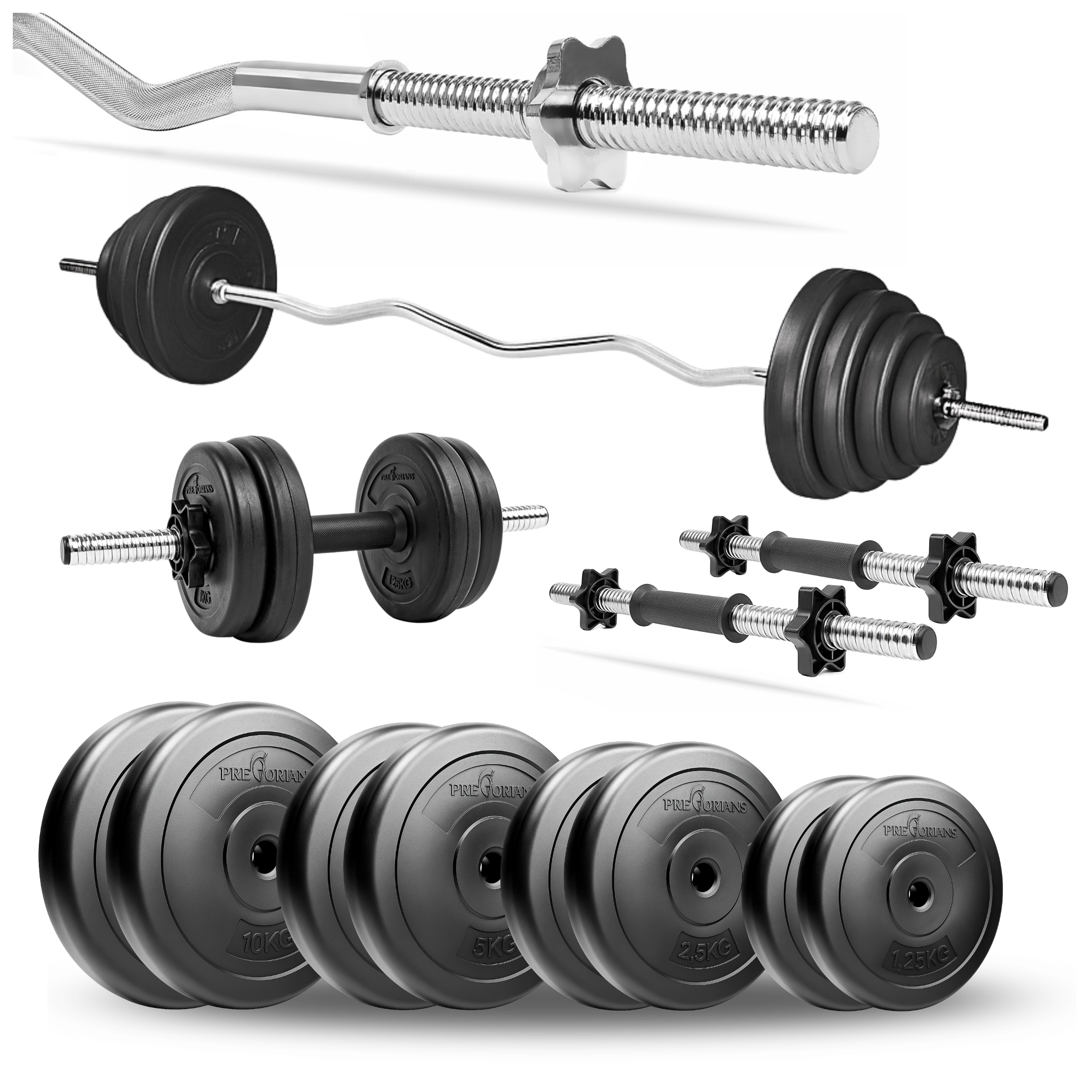 Zestaw do ćwiczeń 45kg - z gryfem łamanym 120 cm, nakładem obciążeń i hantlami