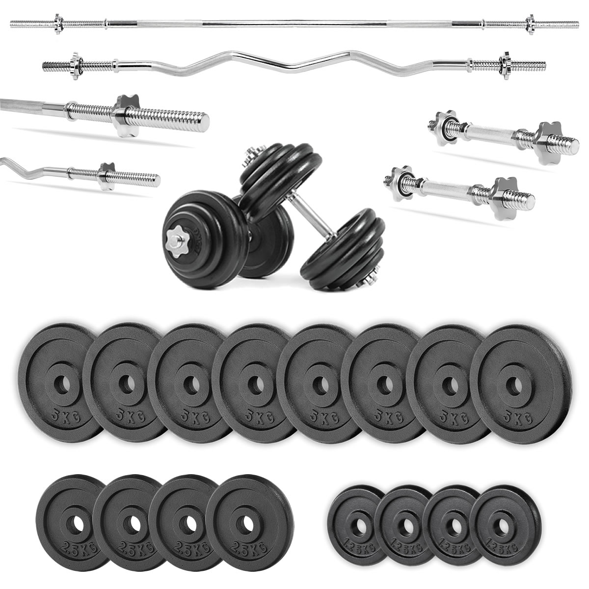 Zestaw do ćwiczeń 69kg - gryf sztanga obciążenie żeliwne, hantle
