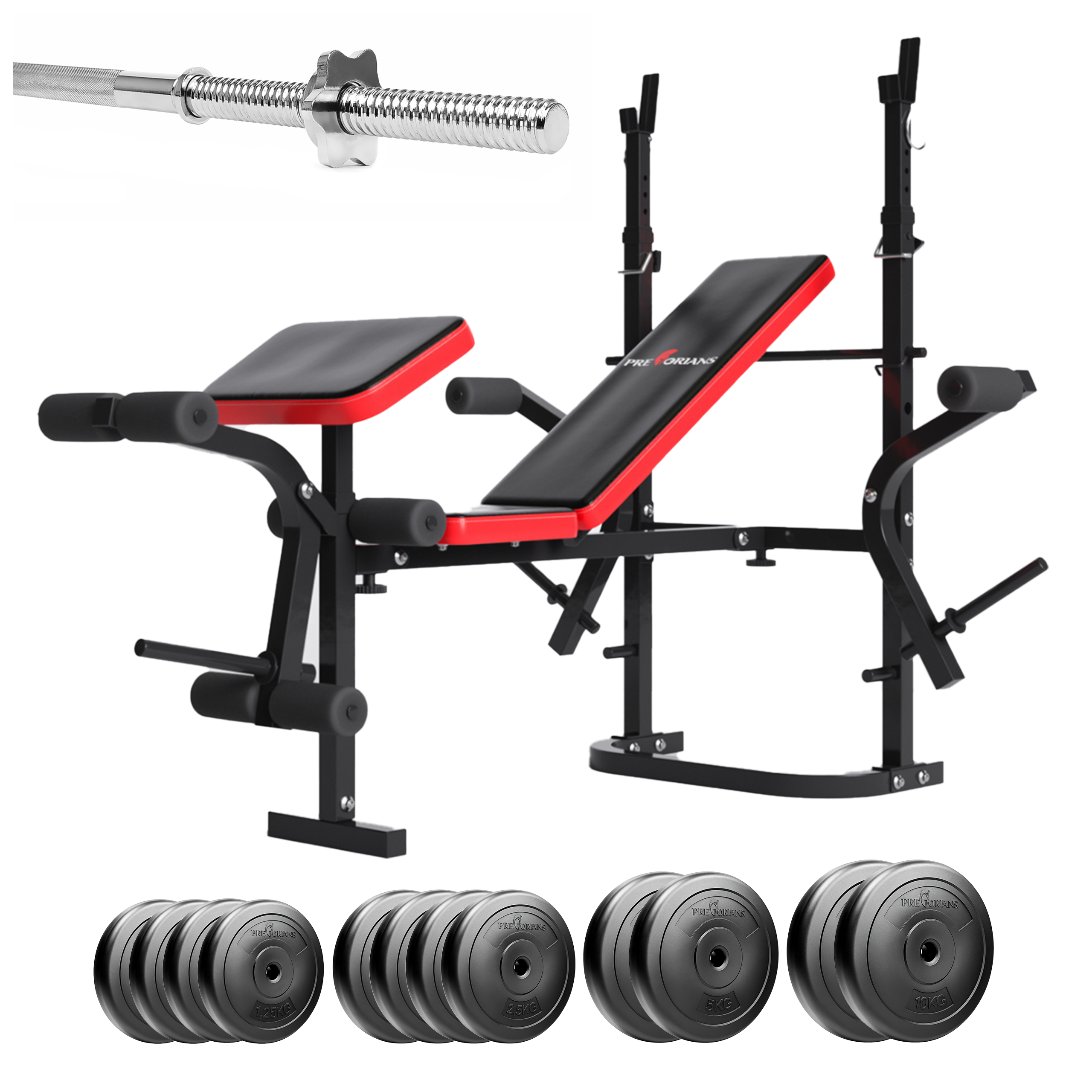 Zestaw do ćwiczeń 75kg z ławką treningową PH 2132 sztangą prostą 180 cm i obciążeniem 45 kg