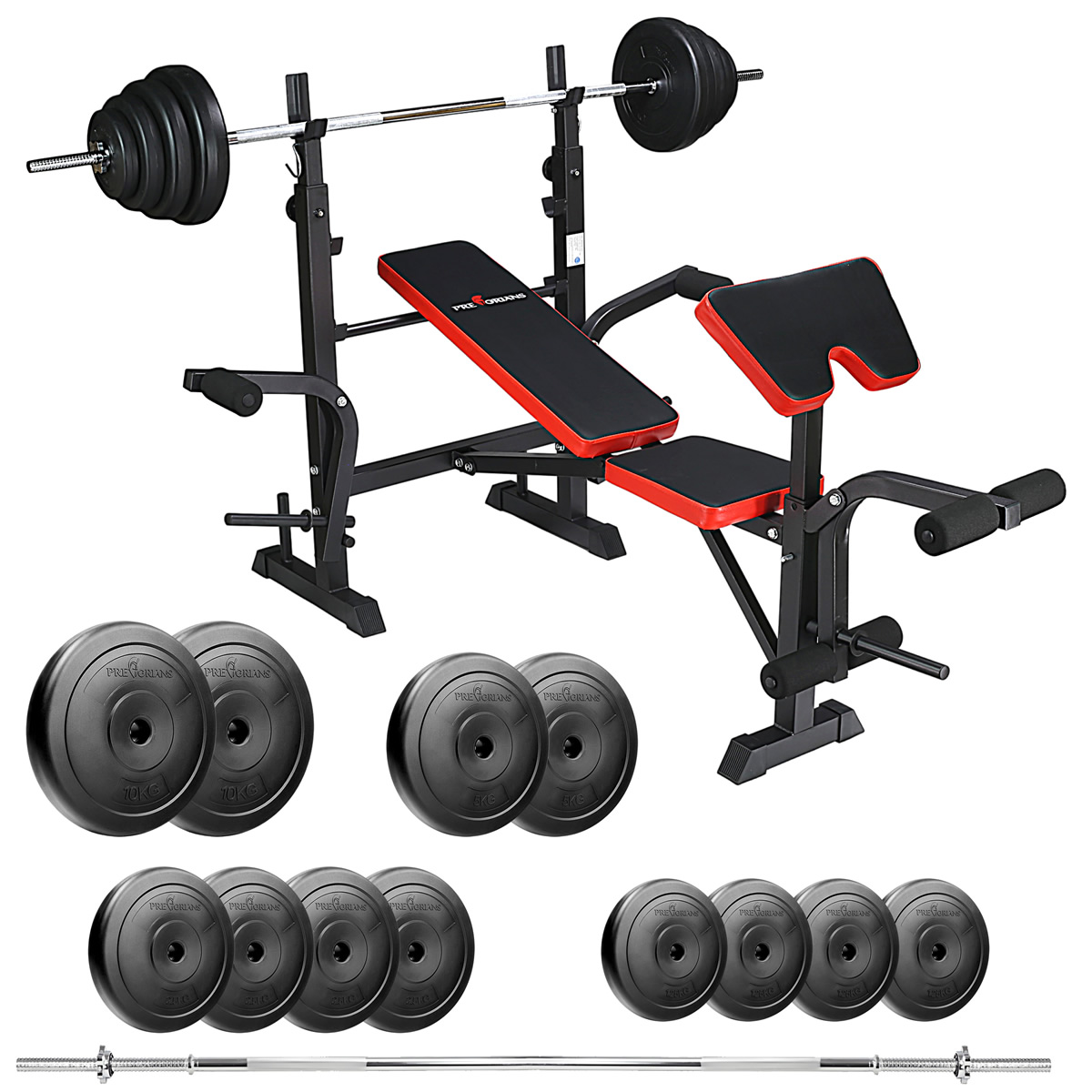 Zestaw do ćwiczeń 79kg z ławką treningową PH 2131 - ławka, sztanga / gryf, obciążenie