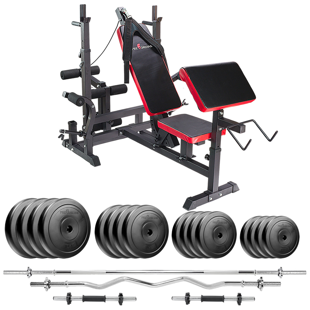 Zestaw do ćwiczeń 130kg z ławką treningową PH 20C - ławka, sztanga, gryf łamany, obciążenia, hantle