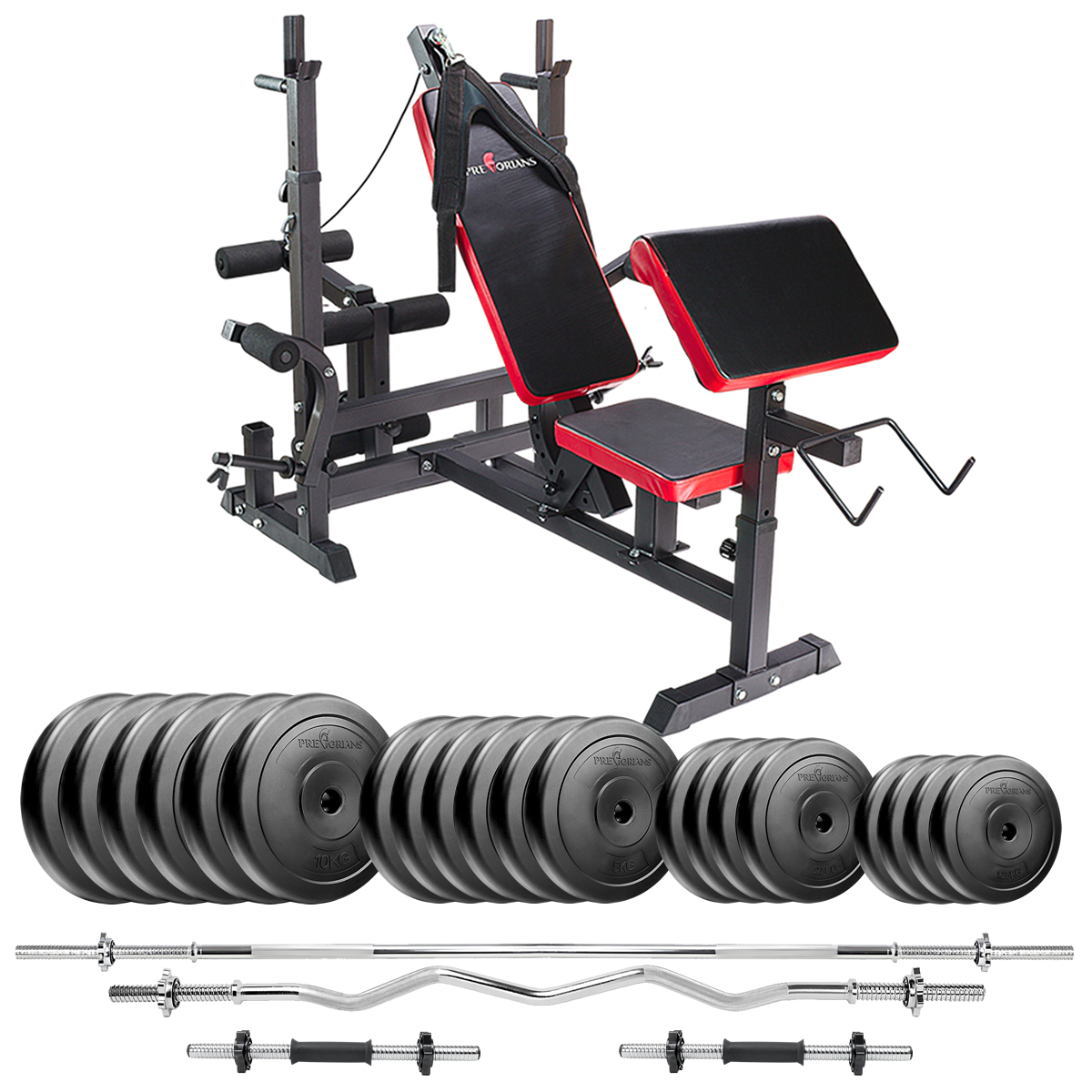 Zestaw do ćwiczeń 160kg z ławką treningową PH 20C - ławka, sztanga, gryf łamany, obciążenia, hantle