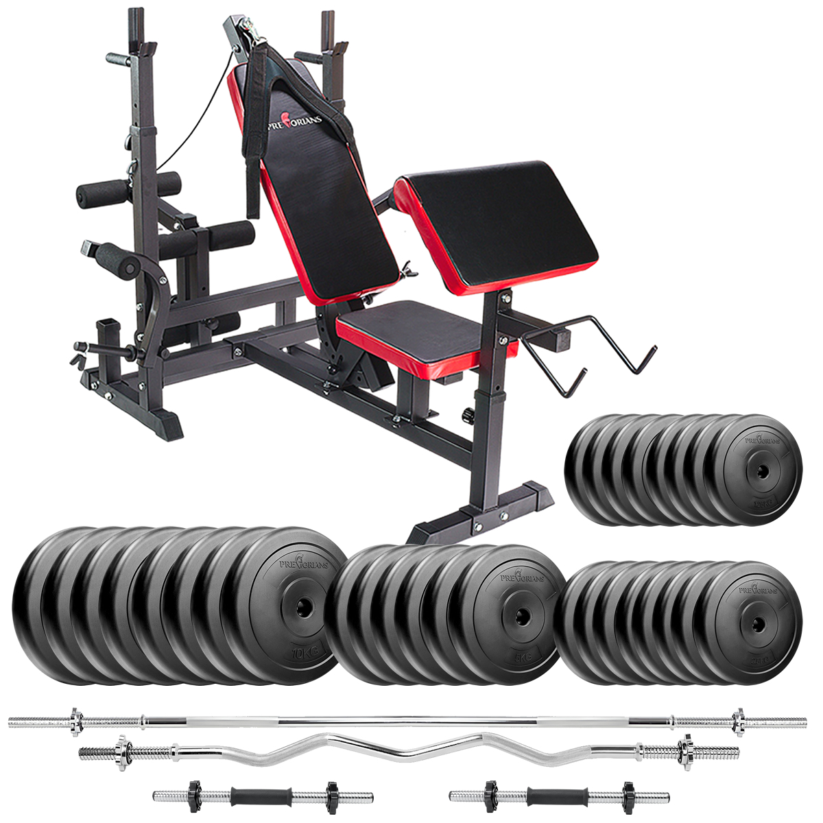 Zestaw do ćwiczeń 195kg z ławką treningową PH 20C - ławka, sztanga, gryf łamany, obciążenia, hantle
