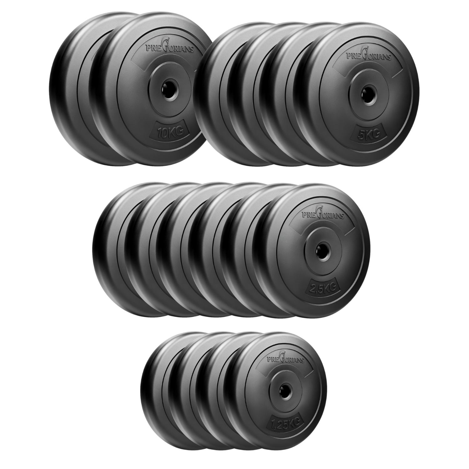 Zestaw obciążeń 60kg Pretorians - obciążenia 2x 10kg, 4x 5kg, 6x 2.5kg, 4x 1.25kg