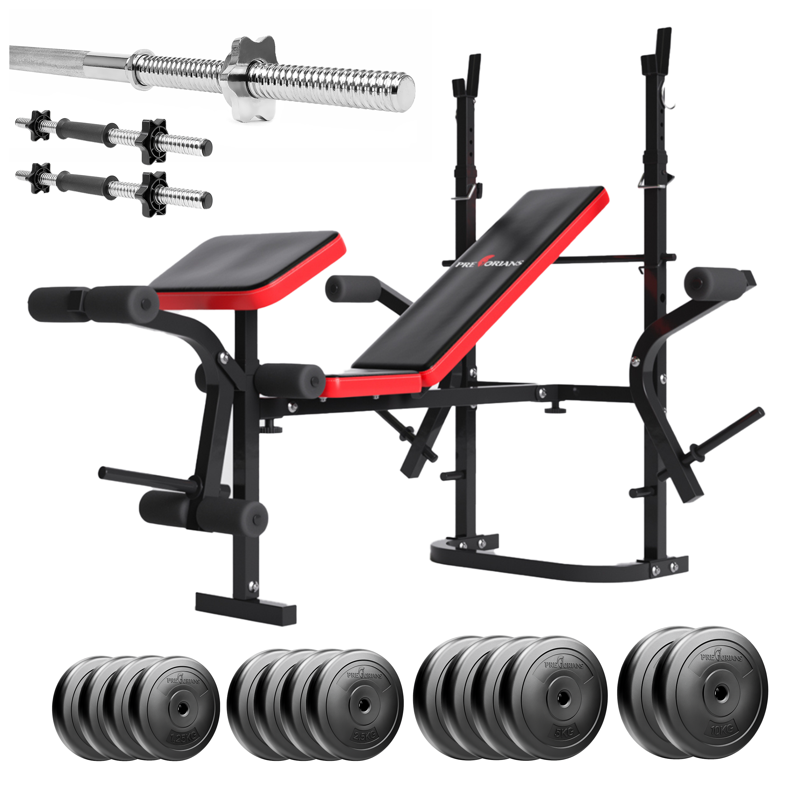 Zestaw do ćwiczeń 90kg z ławką PH 2132 sztangą prostą 180 cm, zestawem talerzy 55 kg i hantlami