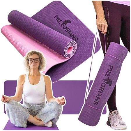 Mata do ćwiczeń fitness yogi 6mm TPE Pretorians różowo-fioletowa