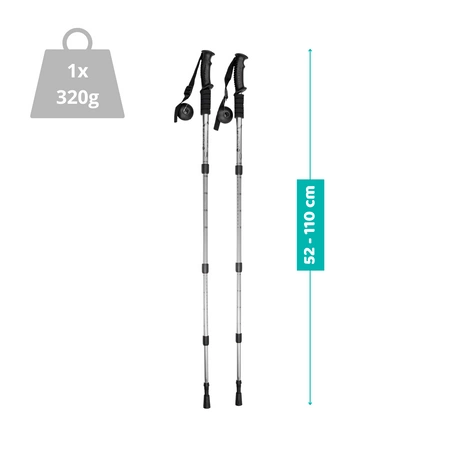 Kije trekkingowe do chodzenia kijki nordic walking srebrne 2szt.