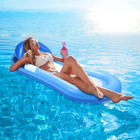 Materac dmuchany do pływania plażowy z oparciem dno z siatki niebieski