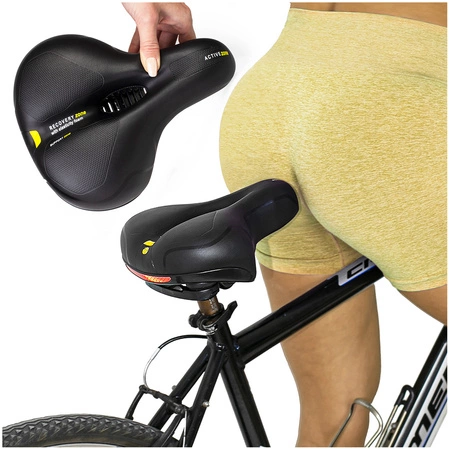 Siodełko rowerowe szerokie amortyzujące z odblaskami RS8 żółte