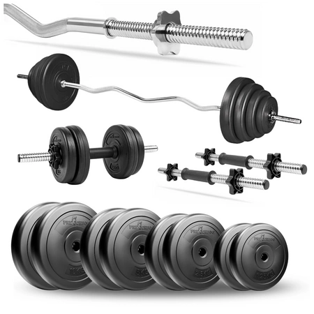 Zestaw do ćwiczeń 45kg - z gryfem łamanym 120 cm, nakładem obciążeń i hantlami