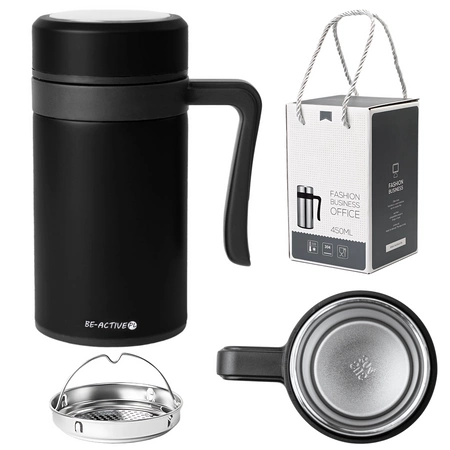 Kubek termiczny termos czarny podwójne ścianki duży 450ml na kawę herbatę