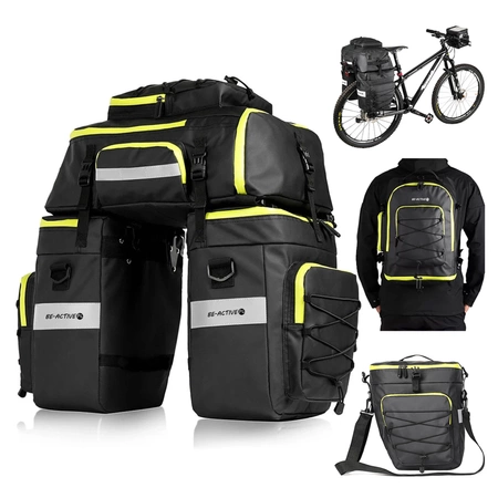 Torba turystyczna 3w1 na rower wielofunkcyjna wodoodporna 65l czarno-zielona TT2