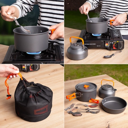 Zestaw garnków naczyń turystycznych na kemping ZG4-01 pomarańczowy