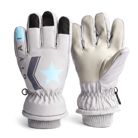 Rękawiczki pięciopalczaste ortalionowe ciepłe grube dla chłopca rękawice narciarskie szare