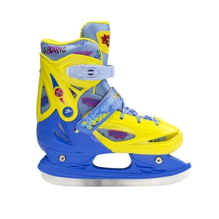 ROLKI ŁYŻWY HOKEJOWE WROTKI 3w1 NILS EXTREME NH1105 A ŁYŻWOROLKI regulowane 35-38 żółto - niebieskie M