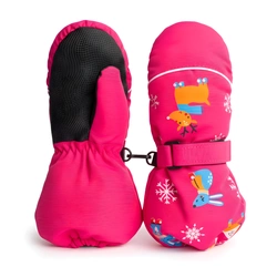 Rękawiczki zimowe jednopalczaste różowe narciarskie wodoodporne rękawice dla dzieci