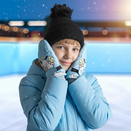 Rękawiczki zimowe ortalionowe ciepłe rękawice narciarskie dla dzieci niebieskie