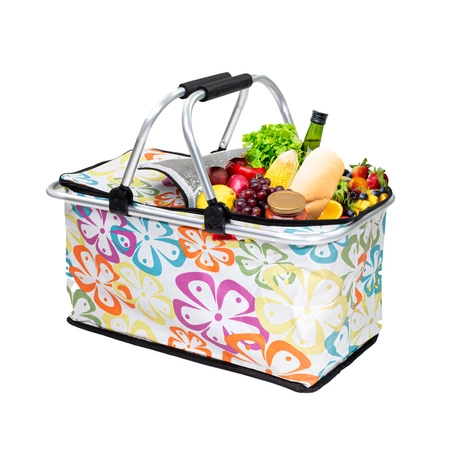 Kosz termiczny na zakupy piknikowy duży 30 litrów kwiaty