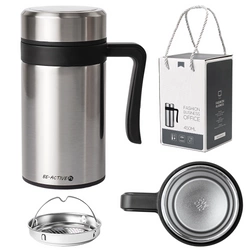 Kubek termiczny termos srebrny podwójne ścianki duży 450ml na kawę herbatę