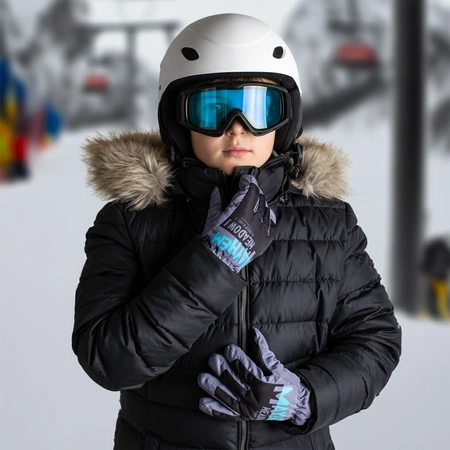 Rękawiczki ortalionowe ciepłe grube dla chłopca rękawice narciarskie szare