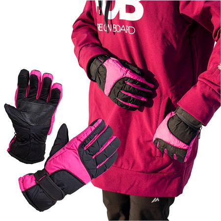 Rękawice zimowe narciarskie na sanki narty rozmiar M dłoń 17 cm ciemnoróżowe