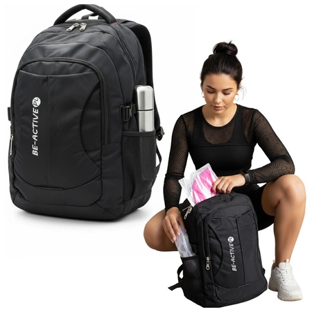 Plecak sportowy Be Active czarny z kieszeniami i uchwytem na bidon