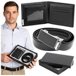 Pasek i portfel na prezent dla chłopaka elegancki męski zestaw ZP08